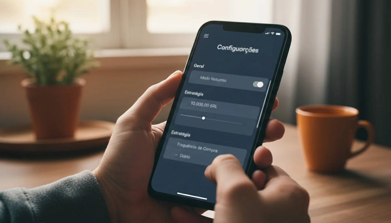 Pessoa a configurar definições numa aplicação de apostas no telemóvel
