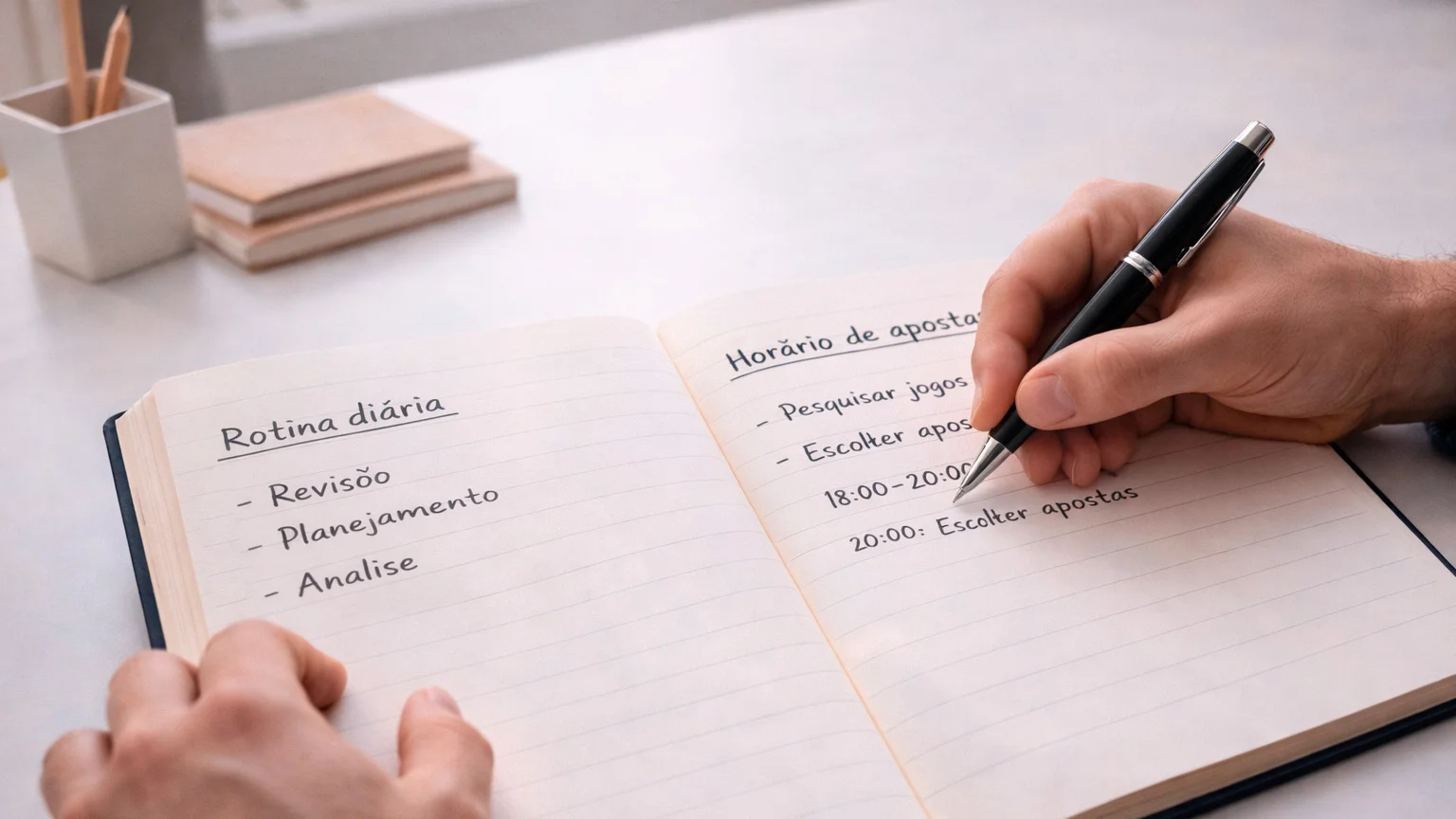 Pessoa a planear numa agenda com calendário visível
