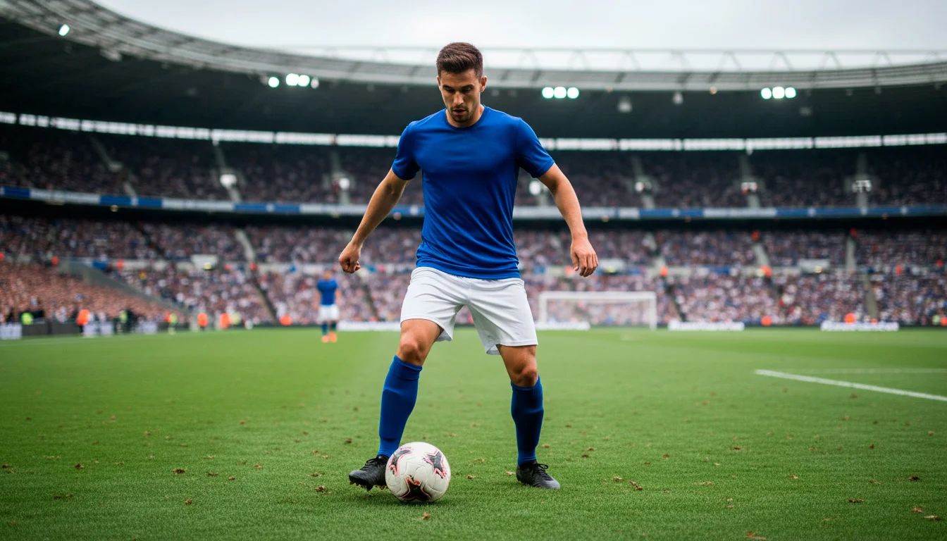 Jogador de futebol a controlar a bola durante um jogo