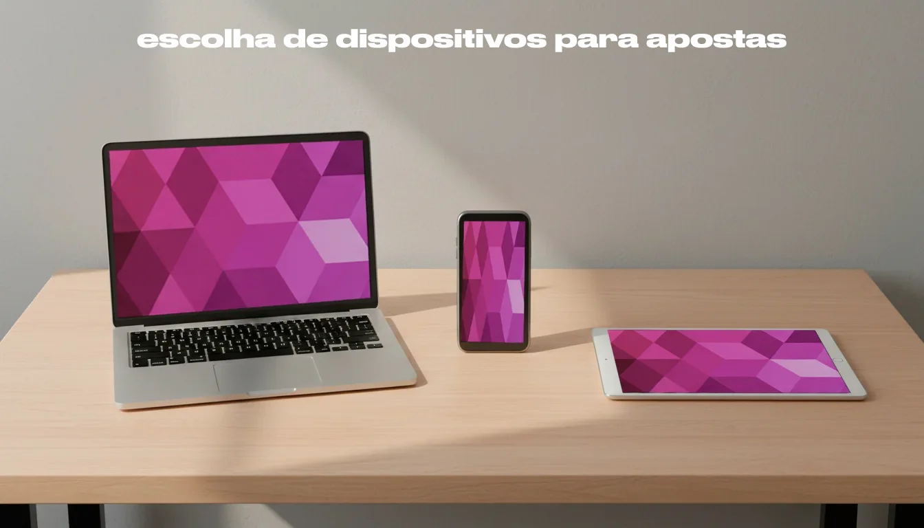 Portátil aberto ao lado de um smartphone e tablet sobre uma secretária de madeira